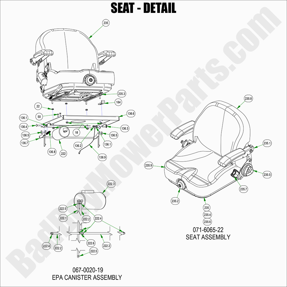 2925 - Bad Boy Mower Parts Lookup > 2022 > Rogue > Seat - Detail